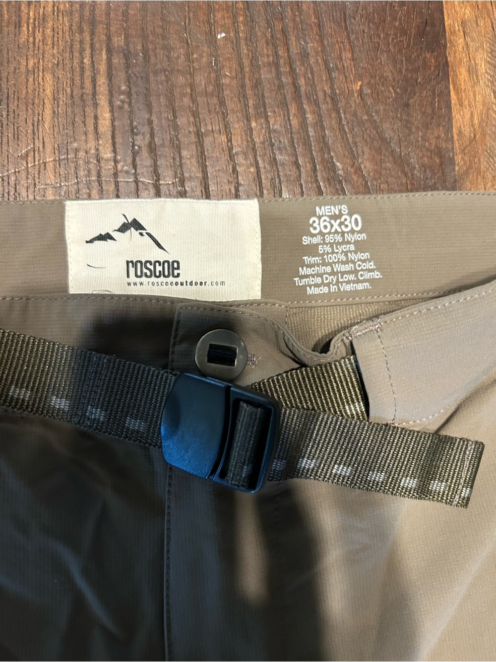 Men's Tan Cargo Pants with Integrated Webbing Belt - Picture 2 of 3